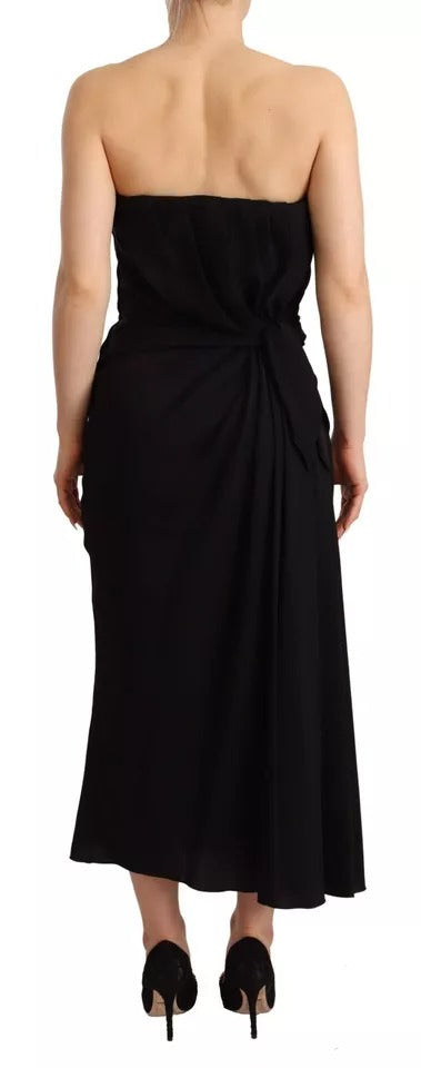 Dolce & Gabbana Black Silk Stretch Strapless Sheath Midi Dress IT42 / M