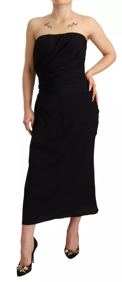 Dolce & Gabbana Black Silk Stretch Strapless Sheath Midi Dress IT42 / M