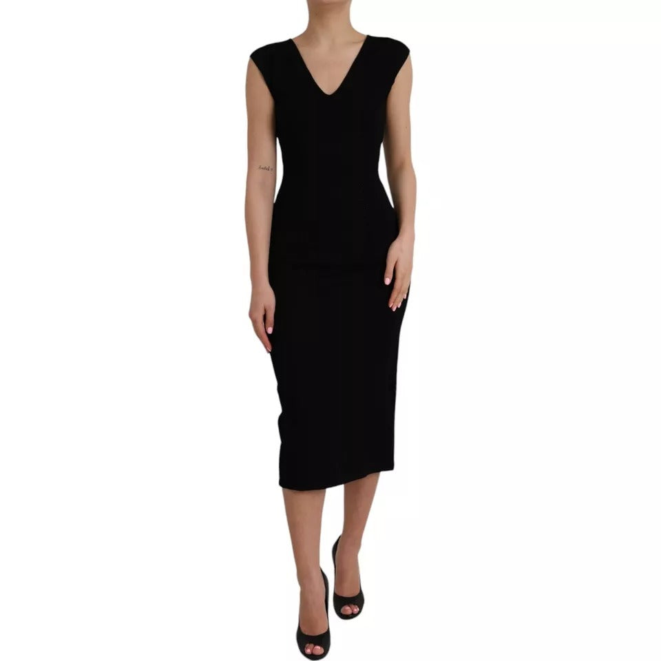 Dolce & Gabbana Black Viscose Sleeveless Bodycon Midi Dress IT40 / S