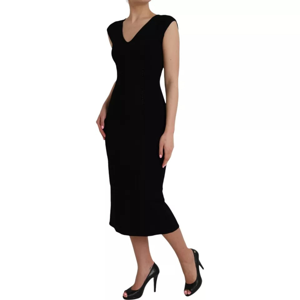 Dolce & Gabbana Black Viscose Sleeveless Bodycon Midi Dress IT40 / S