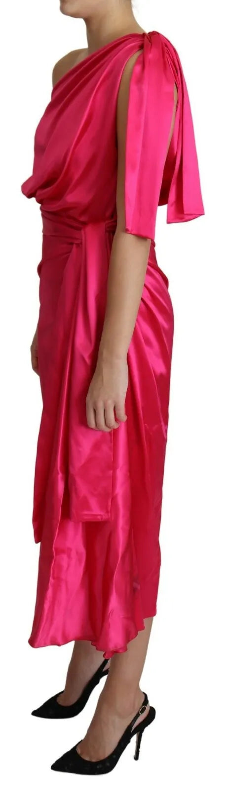 Dolce & Gabbana Fuchsia Fitted Cut One Shoulder Midi Dress IT44 | L