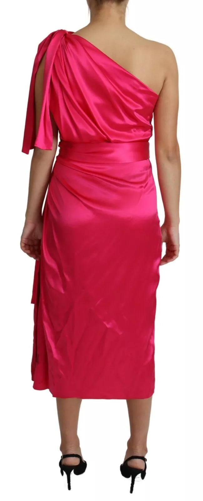 Dolce & Gabbana Fuchsia Fitted Cut One Shoulder Midi Dress IT44 | L