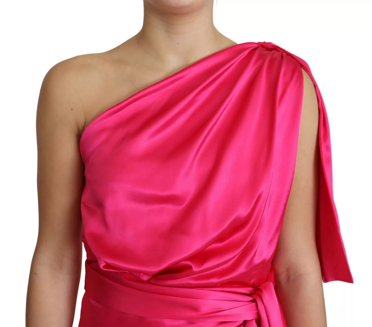 Dolce & Gabbana Fuchsia Fitted Cut One Shoulder Midi Dress IT44 | L