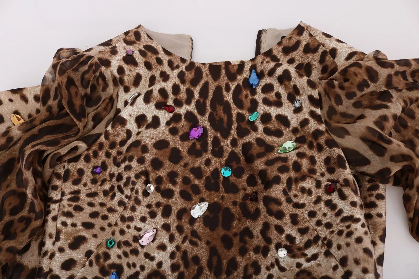 Dolce & Gabbana Leopard Silk Wool Crystal Shift Dress IT40 | S