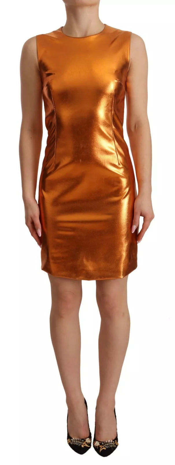 Dolce & Gabbana Metallic Orange Sleeveless Sheath Dress IT40 | S