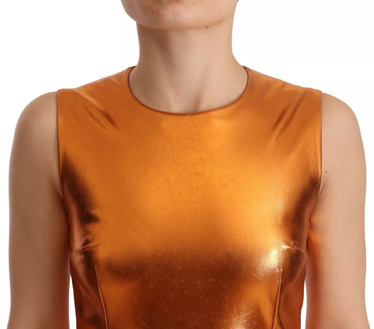 Dolce & Gabbana Metallic Orange Sleeveless Sheath Dress IT40 | S