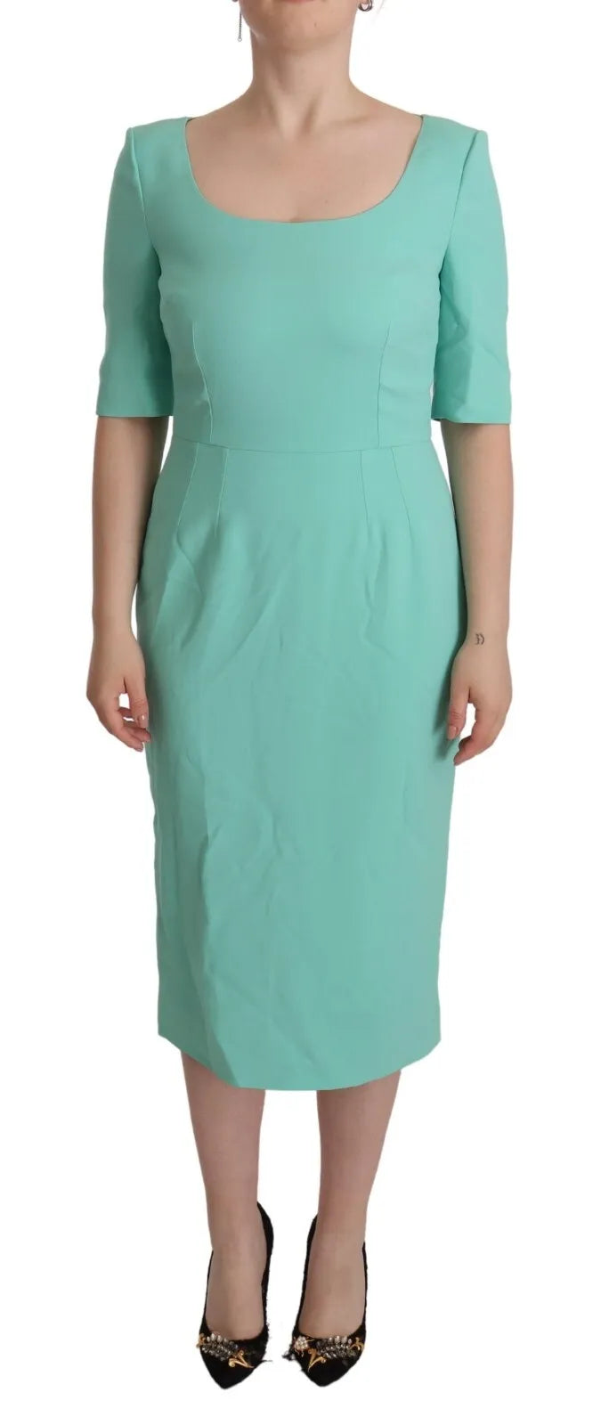 Dolce & Gabbana Mint Green Sheath Square Neckline Midi Dress IT44 | L