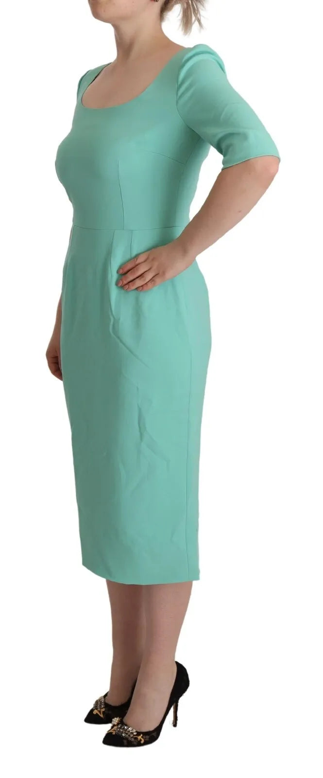 Dolce & Gabbana Mint Green Sheath Square Neckline Midi Dress IT44 | L