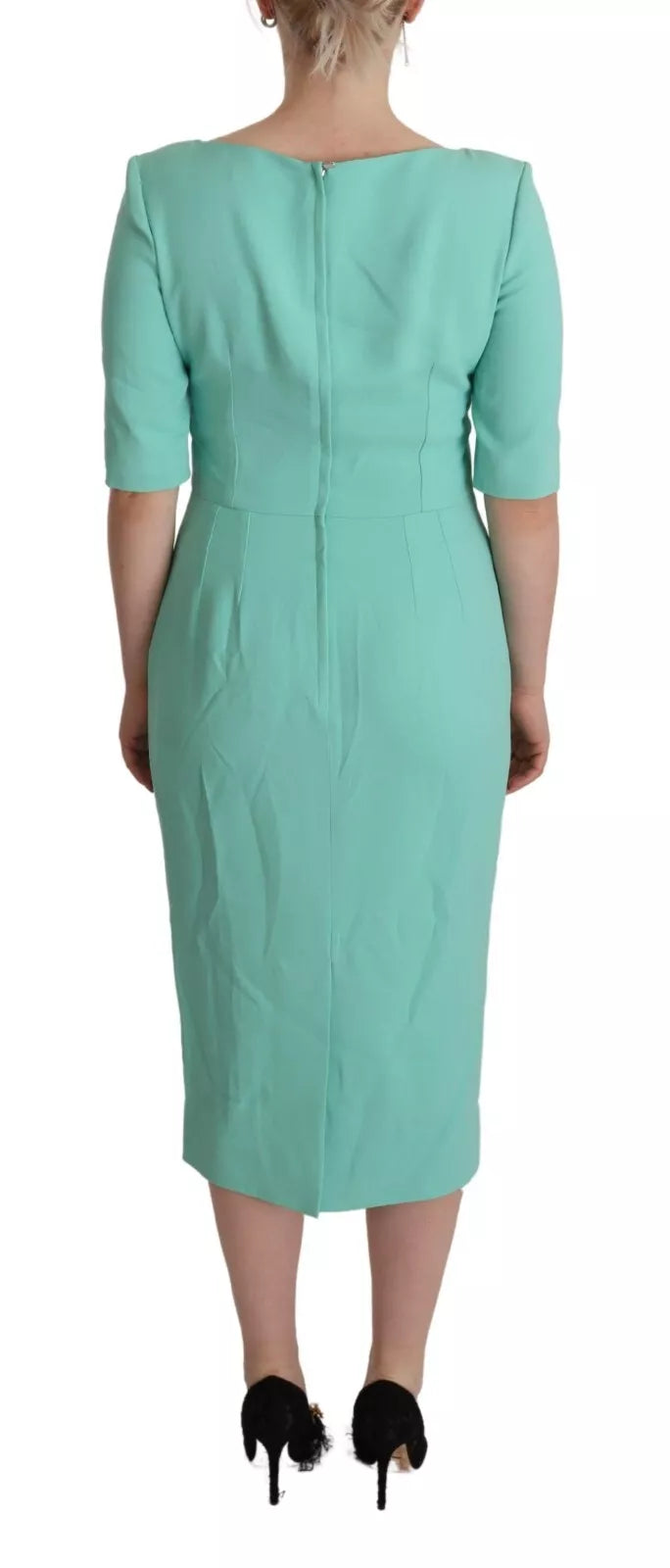 Dolce & Gabbana Mint Green Sheath Square Neckline Midi Dress IT44 | L