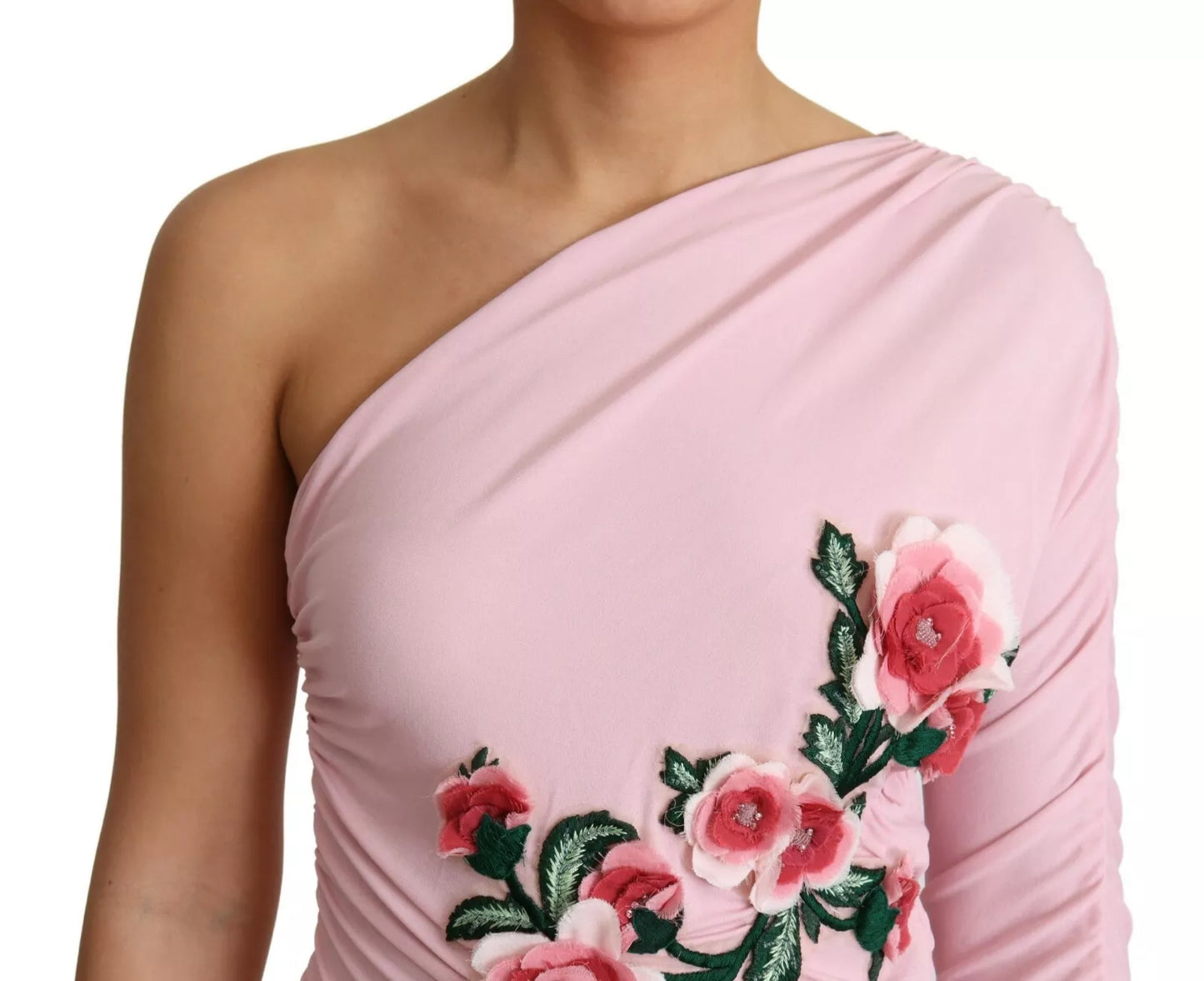 Dolce & Gabbana Pink Flower Embellished One Shoulder Dress IT42|M