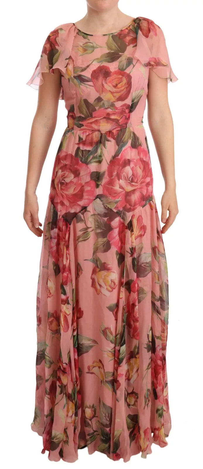 Dolce & Gabbana Pink Silk Floral Print Layered Maxi Dress IT40 | S