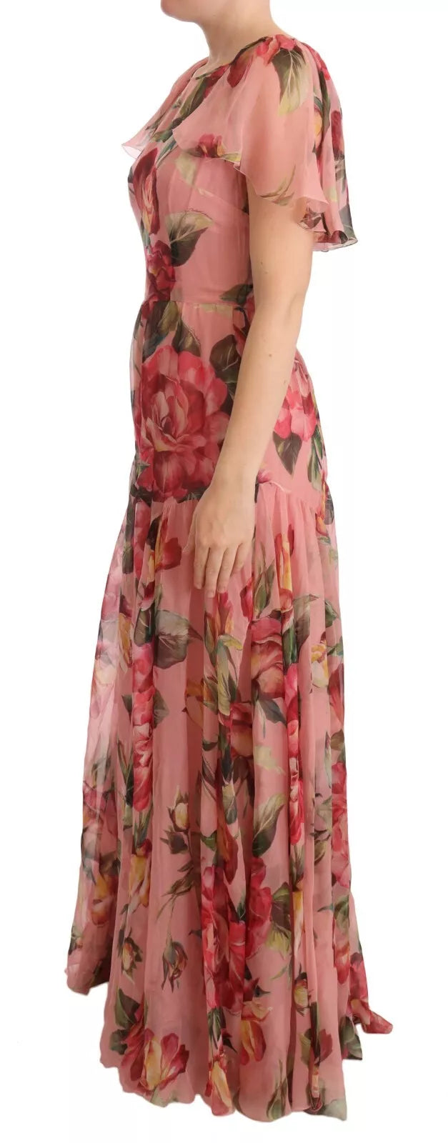 Dolce & Gabbana Pink Silk Floral Print Layered Maxi Dress IT40 | S