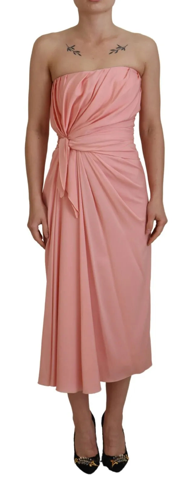 Dolce & Gabbana Pink Silk Stretch Strapless Sheath Midi Dress IT36 / XS