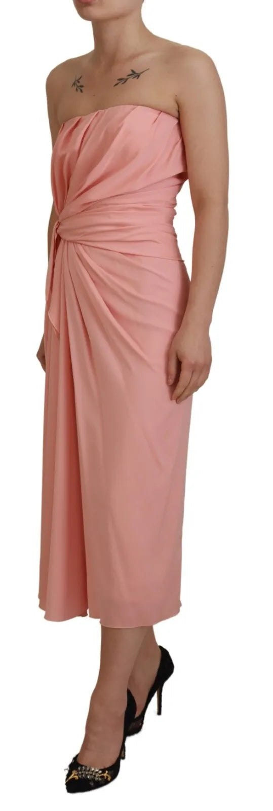 Dolce & Gabbana Pink Silk Stretch Strapless Sheath Midi Dress IT36 / XS