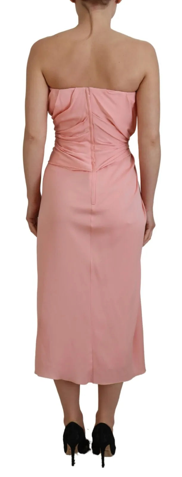 Dolce & Gabbana Pink Silk Stretch Strapless Sheath Midi Dress IT36 / XS