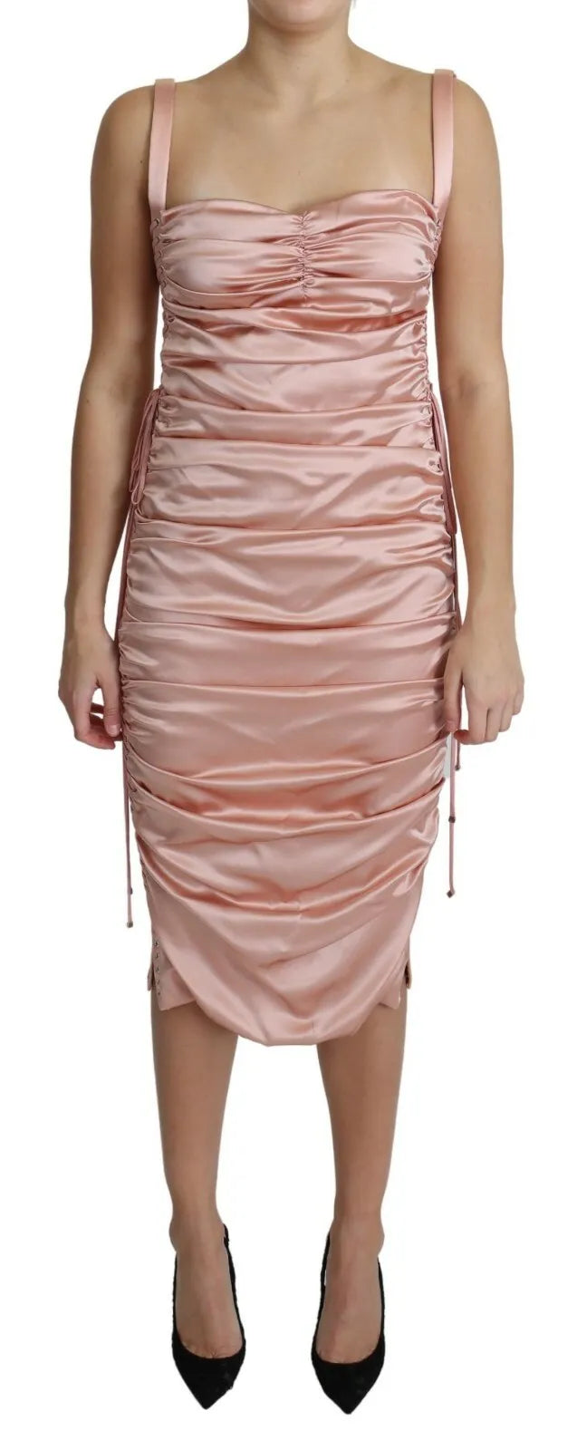 Dolce & Gabbana Pink Spaghetti Strap Bodycon Midi Dress IT44 | L