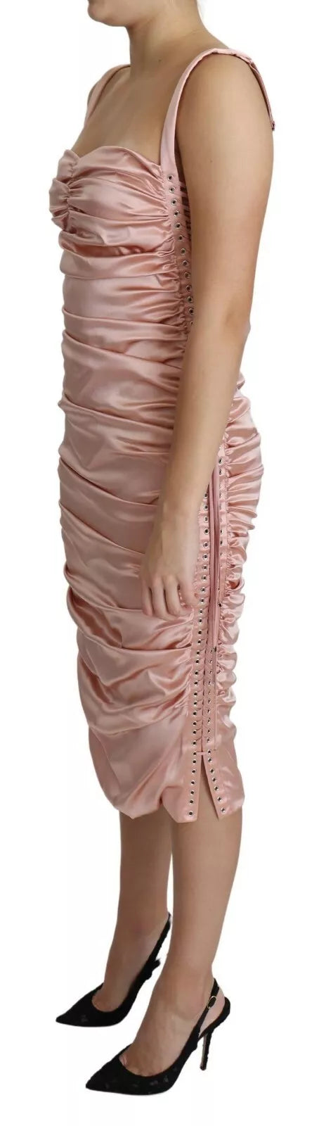 Dolce & Gabbana Pink Spaghetti Strap Bodycon Midi Dress IT44 | L