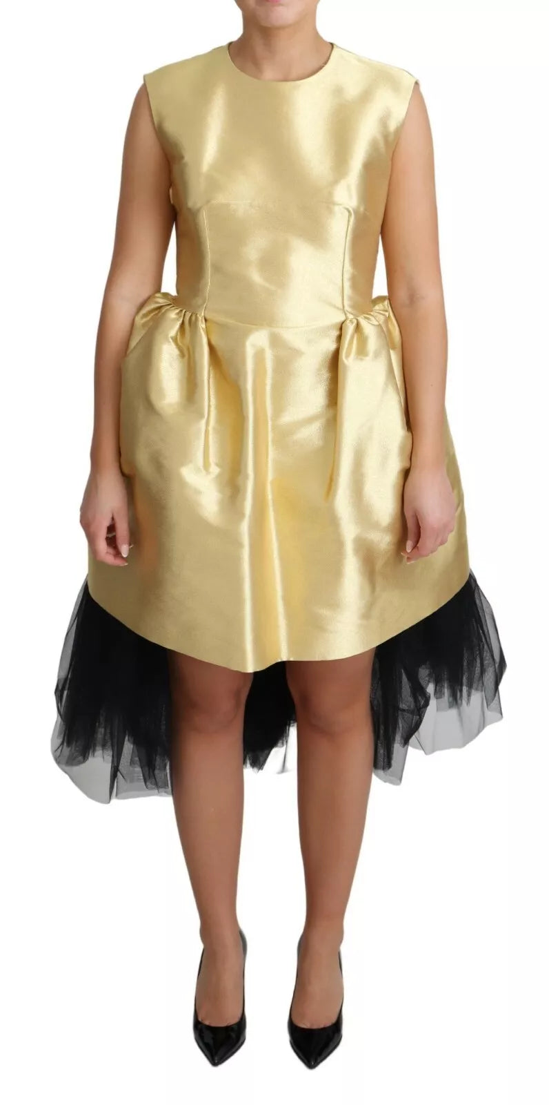 Dolce & Gabbana Gold Polyester Sleeveless A-line Tulle Dress IT40 | S