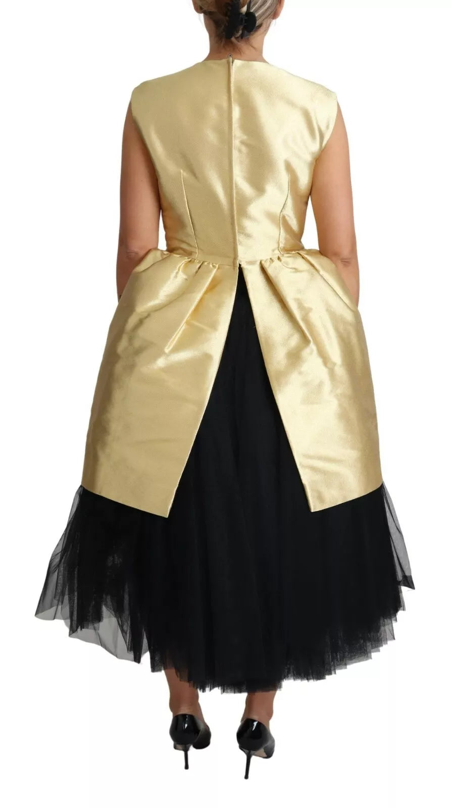 Dolce & Gabbana Gold Polyester Sleeveless A-line Tulle Dress IT40 | S