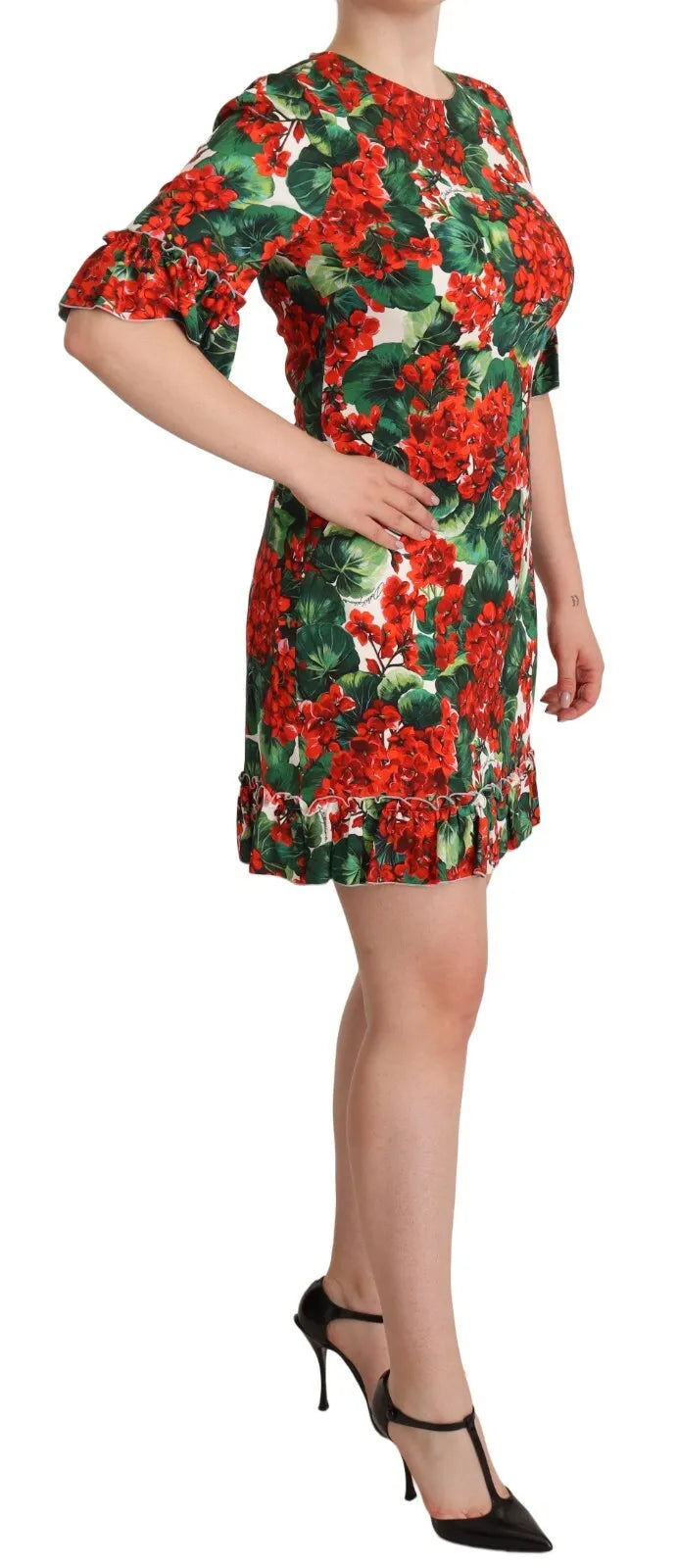 Dolce & Gabbana Red Green Portofino-Print Poplin Midi Dress IT42 / M