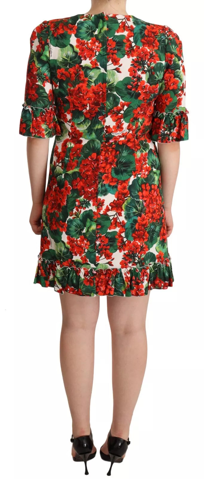 Dolce & Gabbana Red Green Portofino-Print Poplin Midi Dress IT42 / M