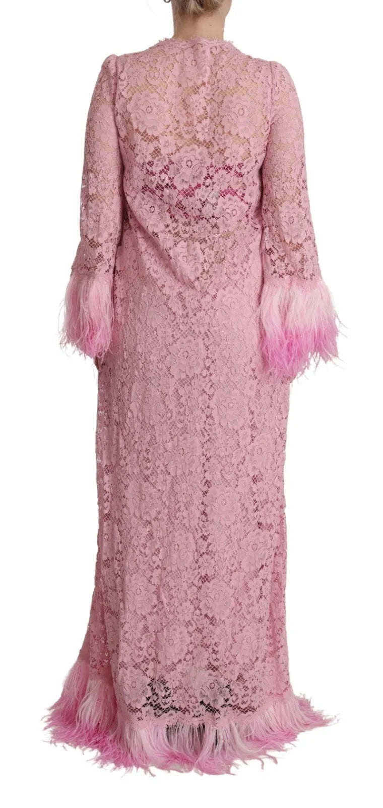 Dolce & Gabbana Shift Lilac Lace Feathers Long Sleeves Dress IT40 | S