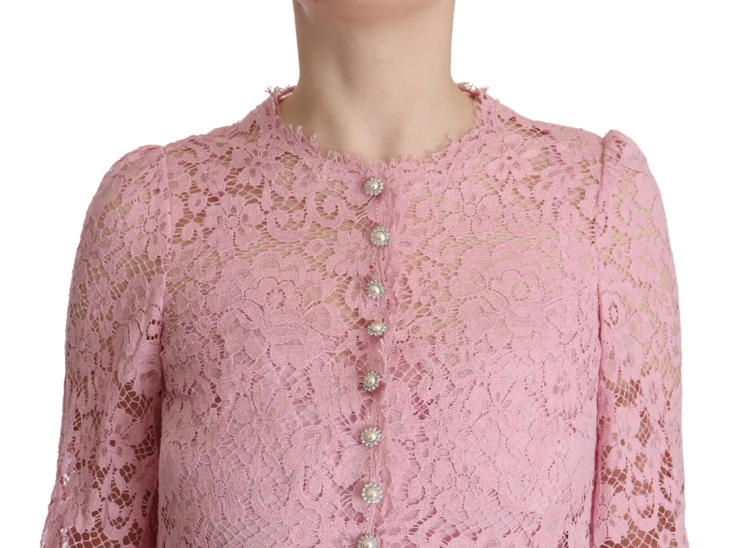 Dolce & Gabbana Shift Lilac Lace Feathers Long Sleeves Dress IT40 | S