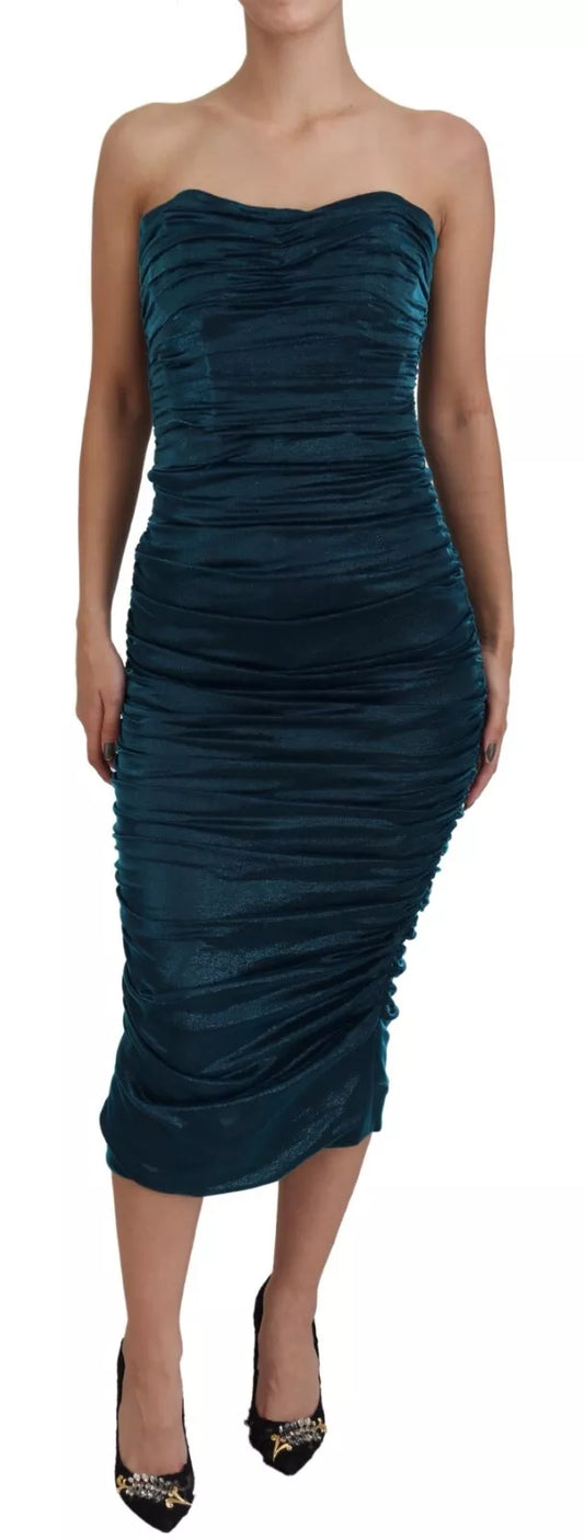 Dolce & Gabbana Silk Blend Blue Satin Fitted Strapless Dress IT42 / M