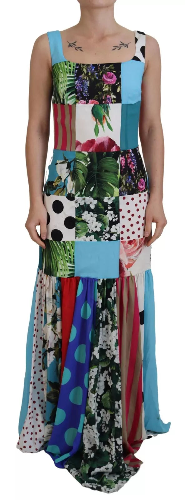 Dolce & Gabbana Silk Multicolor Patchwork Sheath Maxi  Dress IT40 | S