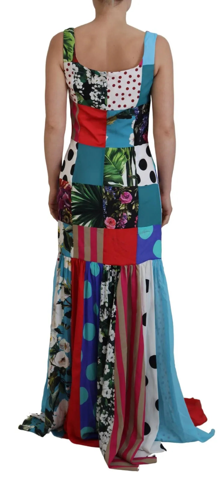 Dolce & Gabbana Silk Multicolor Patchwork Sheath Maxi  Dress IT40 | S