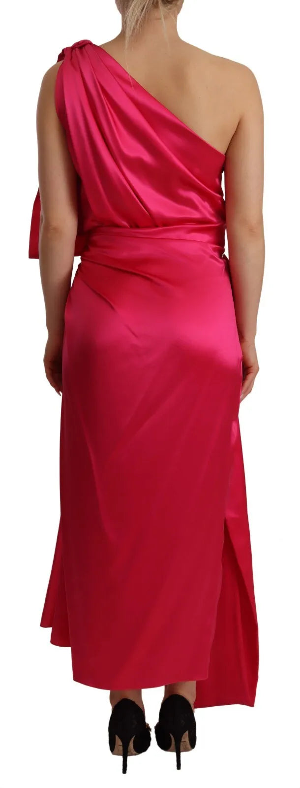 Dolce & Gabbana Silk Pink Fitted Cut One Shoulder Midi Dress  IT40 | S