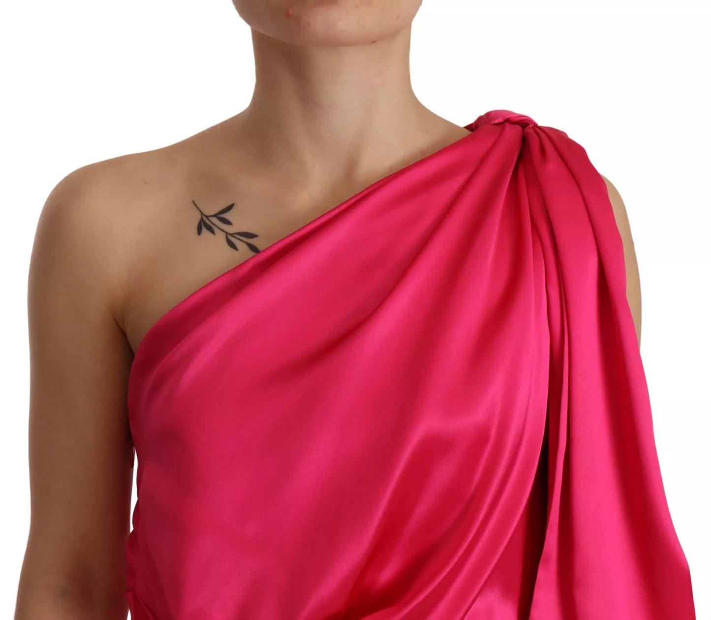 Dolce & Gabbana Silk Pink Fitted Cut One Shoulder Midi Dress  IT40 | S