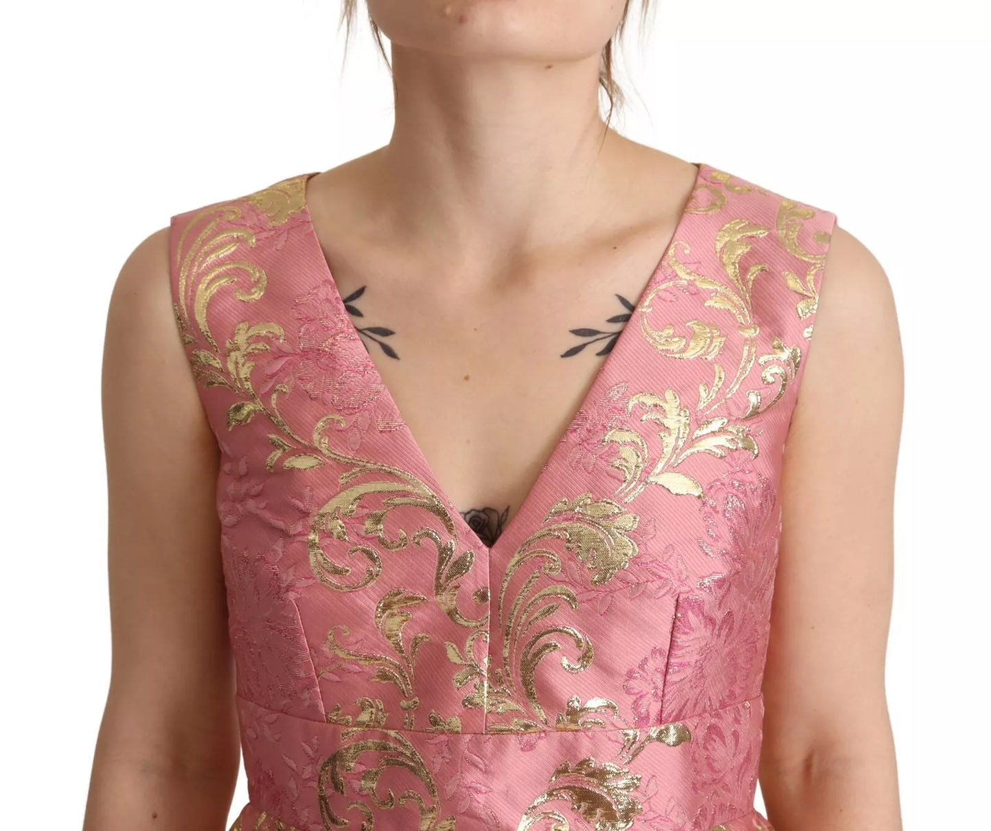 Dolce & Gabbana Sundress Pink Floral Jacquard Sleeveless Mini Dress IT40 | S