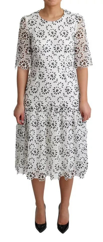 Dolce & Gabbana White Cutout Design Polyester A-line Midi Dress IT42 / M