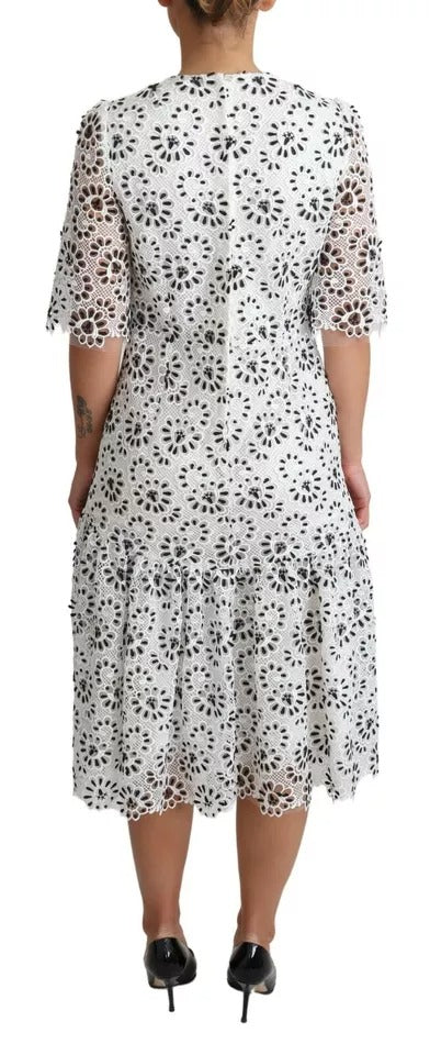 Dolce & Gabbana White Cutout Design Polyester A-line Midi Dress IT42 / M