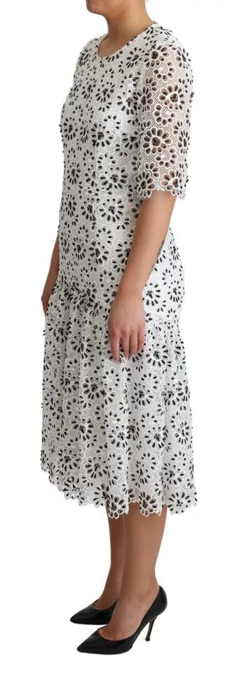 Dolce & Gabbana White Cutout Design Polyester A-line Midi Dress IT42 / M