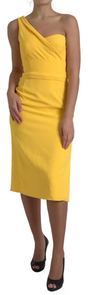 Dolce & Gabbana Yellow One Shoulder Side Slit Midi Dress IT42 / M