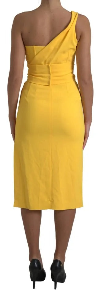 Dolce & Gabbana Yellow One Shoulder Side Slit Midi Dress IT42 / M