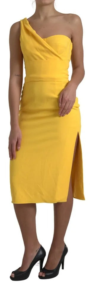 Dolce & Gabbana Yellow One Shoulder Side Slit Midi Dress IT42 / M