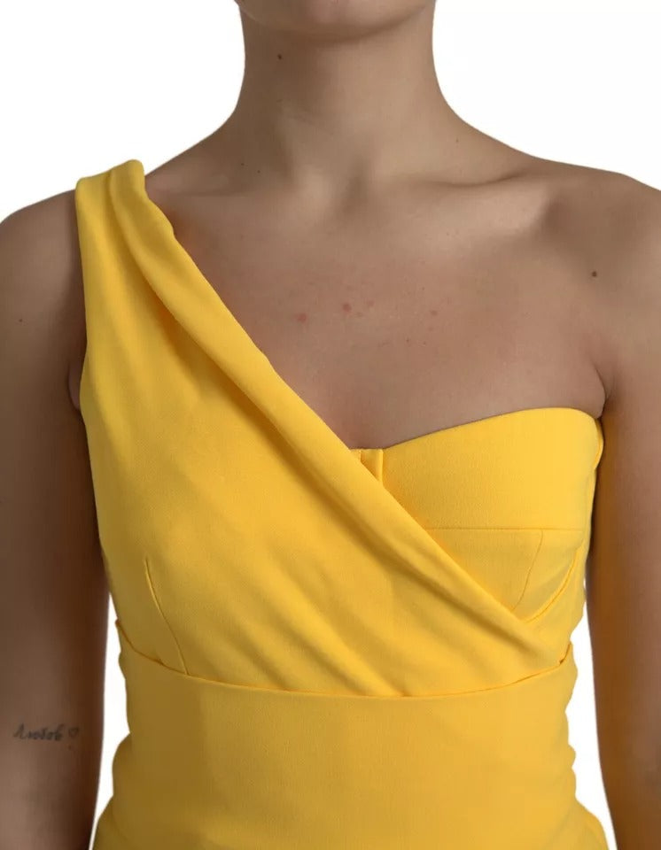 Dolce & Gabbana Yellow One Shoulder Side Slit Midi Dress IT42 / M