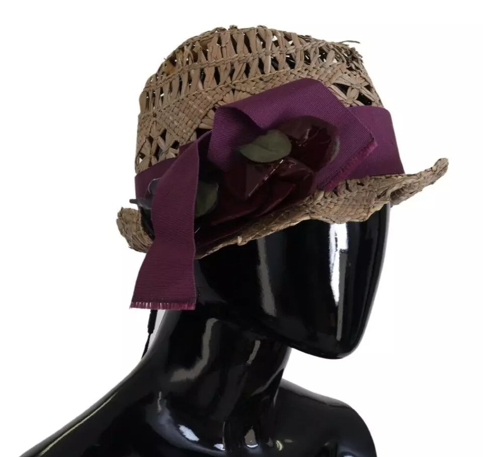 Dolce & Gabbana Brown Ribbon Floral Embellished Straw Hat 58CM / M