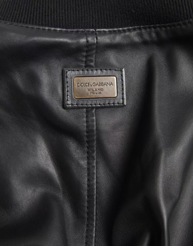 Dolce & Gabbana Black Bomber Leather Full Zip Biker Blouson  Jacket IT48 / M