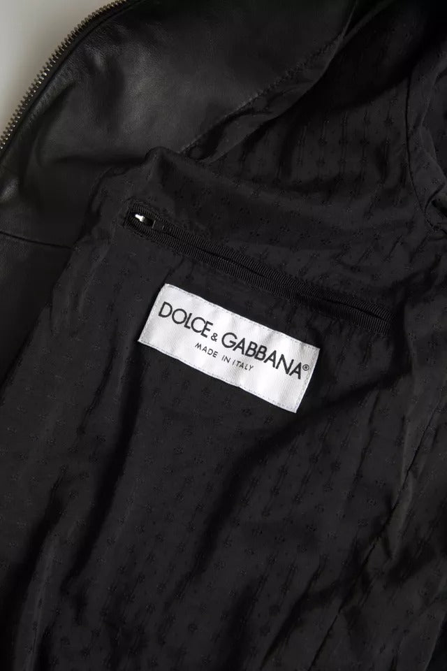 Dolce & Gabbana Black Bomber Leather Full Zip Biker Blouson  Jacket IT48 / M