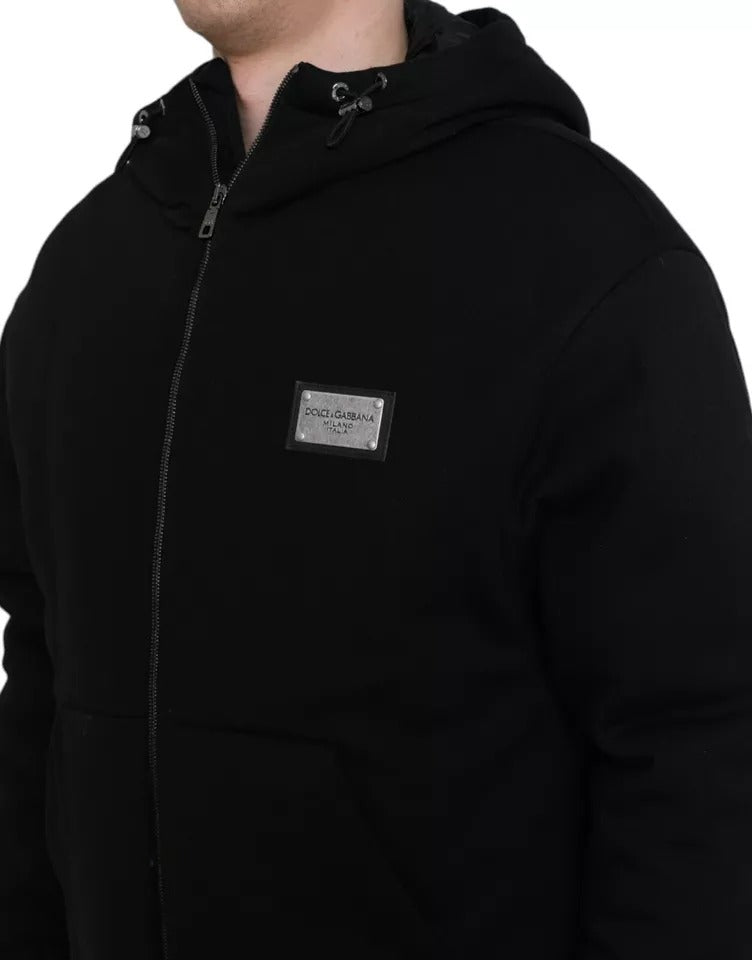 Dolce & Gabbana Black Cotton Hooded Logo Bomber Jacket IT46 / S