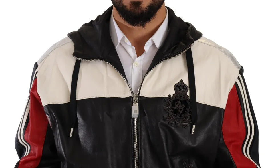 Dolce & Gabbana Black Leather Hooded Blouson Jacket IT50 / L