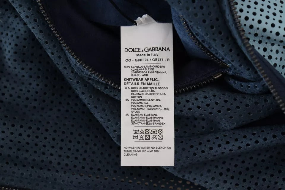 Dolce & Gabbana Blue Leather Perforated Full Zip Jacket IT50 / L