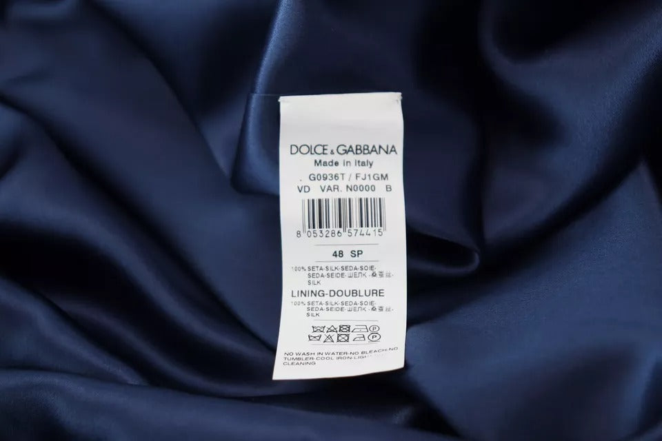 Dolce & Gabbana Blue Satin Silk Waist Belt Robe Jacket IT48 / M