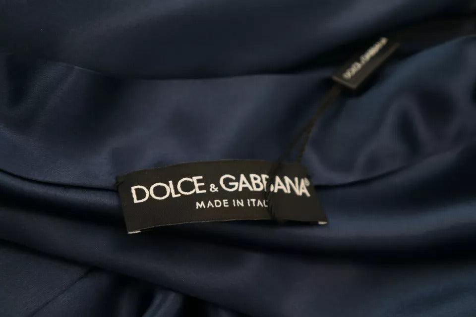 Dolce & Gabbana Blue Satin Silk Waist Belt Robe Jacket IT48 / M