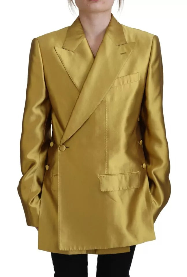 Dolce & Gabbana Gold Satin Long Sleeves Blazer Coat Jacket IT40 | S