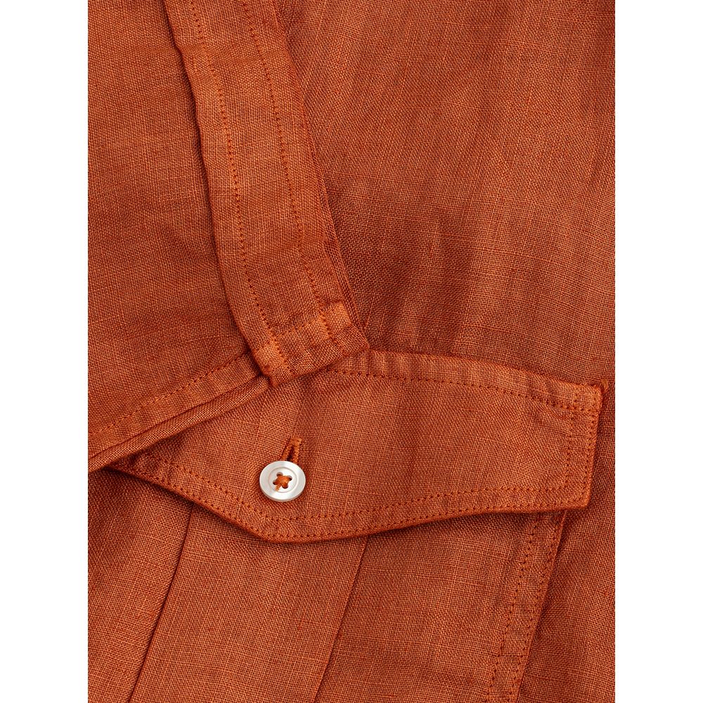 Gran Sasso Elegant Linen Brown Shirt for Men IT50 | L